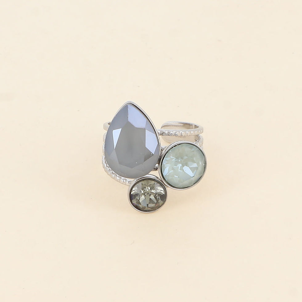 Miniature : Bague argentée trio goutte cristaux Swarovski 