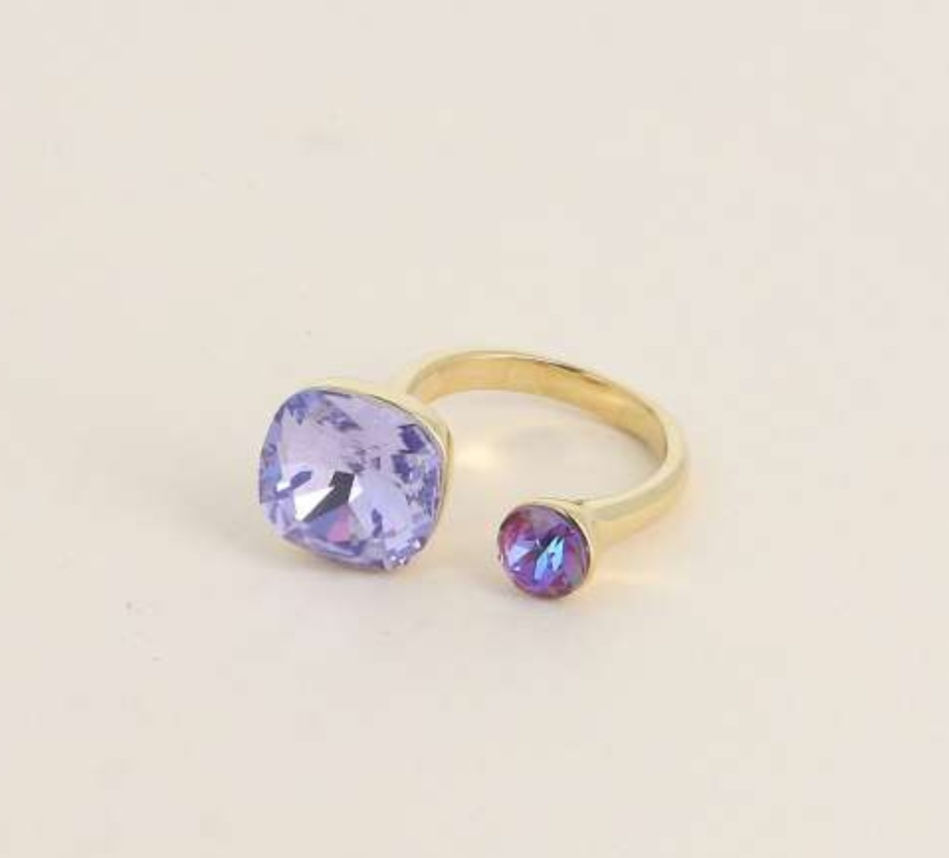 Miniaturbild: Bague ajustable dorée 2 cristaux Swarovski 