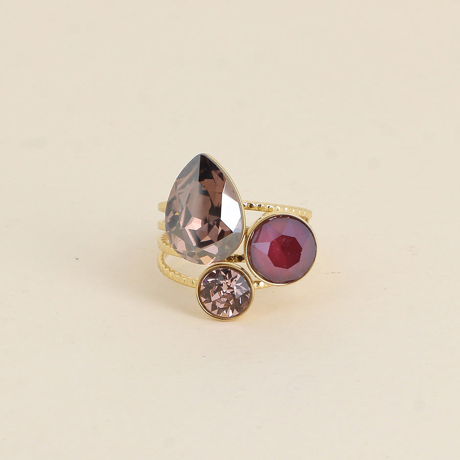Miniature : Bague dorée trio goutte cristaux Swarovski [partie 1]