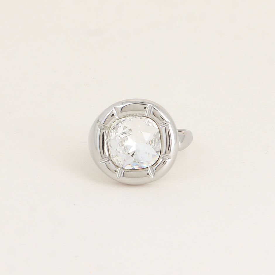 Bague argentée - ornée de cristaux de Swarovski® 10mm, contour strié