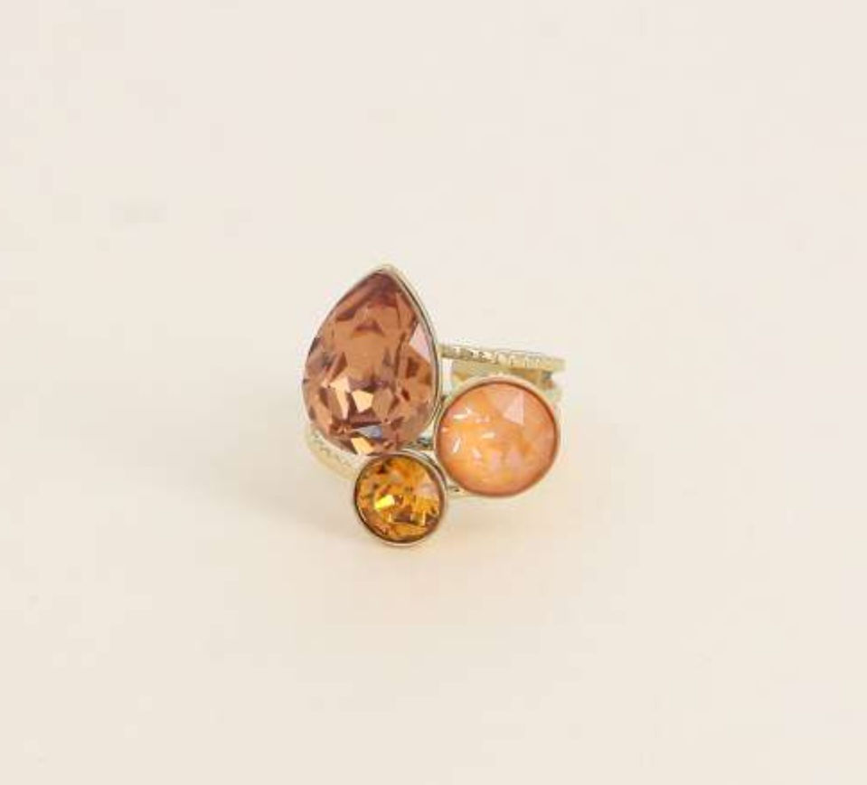 Miniaturbild: Bague goutte dorée ajustable ornée de 3 cristaux 
