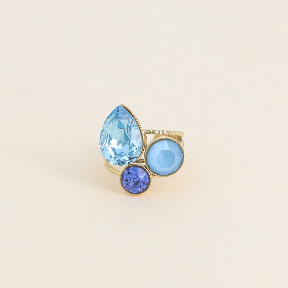 Miniature : Bague dorée trio goutte cristaux Swarovski [partie 1]