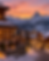 snowcap Swiss mountains snowy resort at sunset
