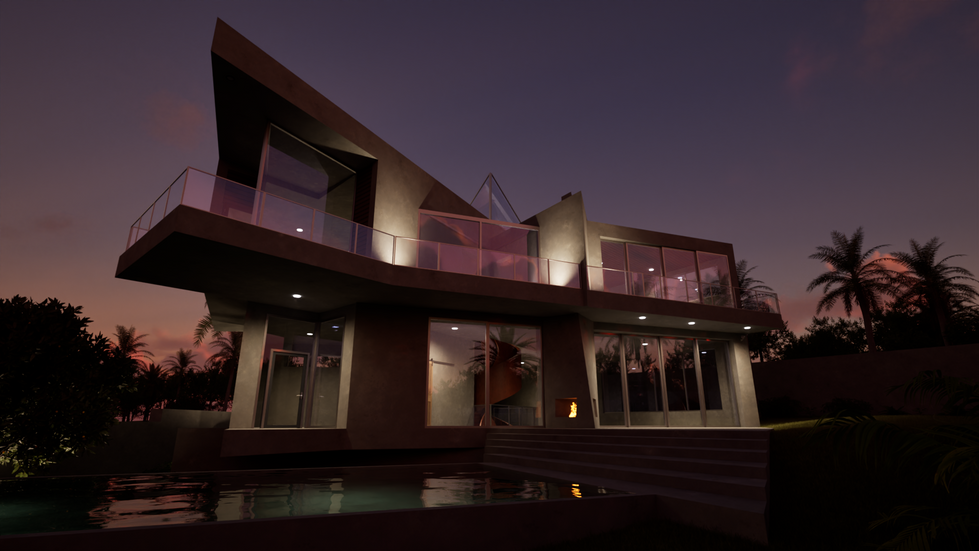backyard pool night