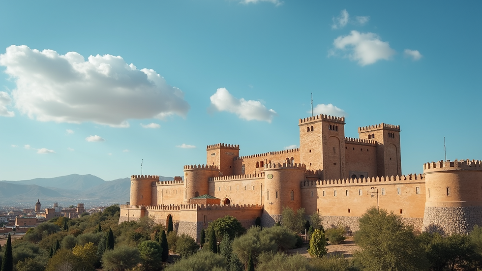 Eye-level view of the majestic Alhambra Fort against a clear blue sky