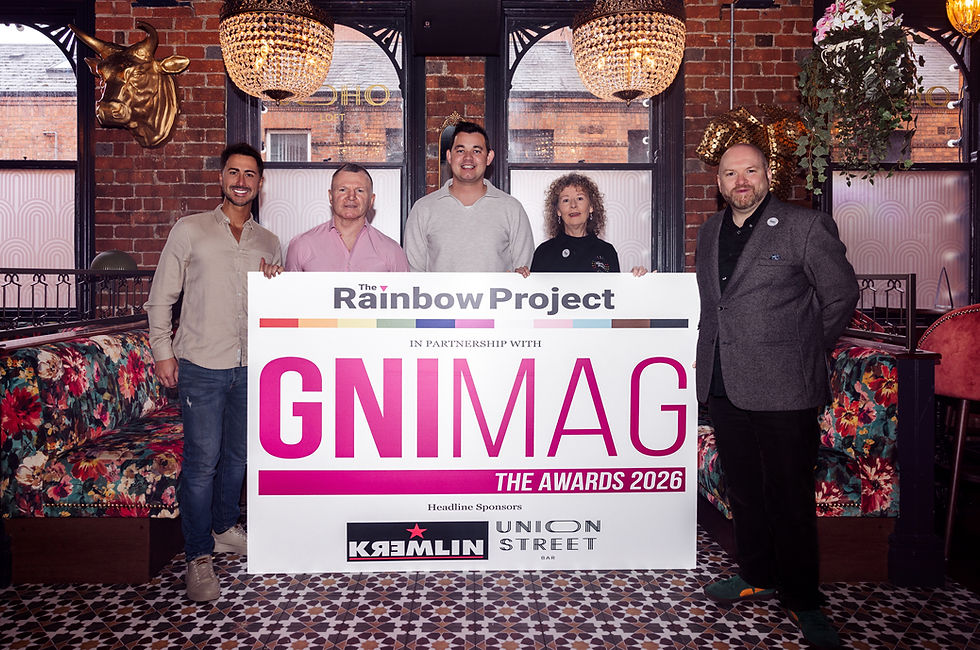 Pictured left to right, Daniel from GNIMAG, Brian & Richard from Kremlin/Union St and Anna & Scott from The Rainbow Project - Image by Conor Ross Photography