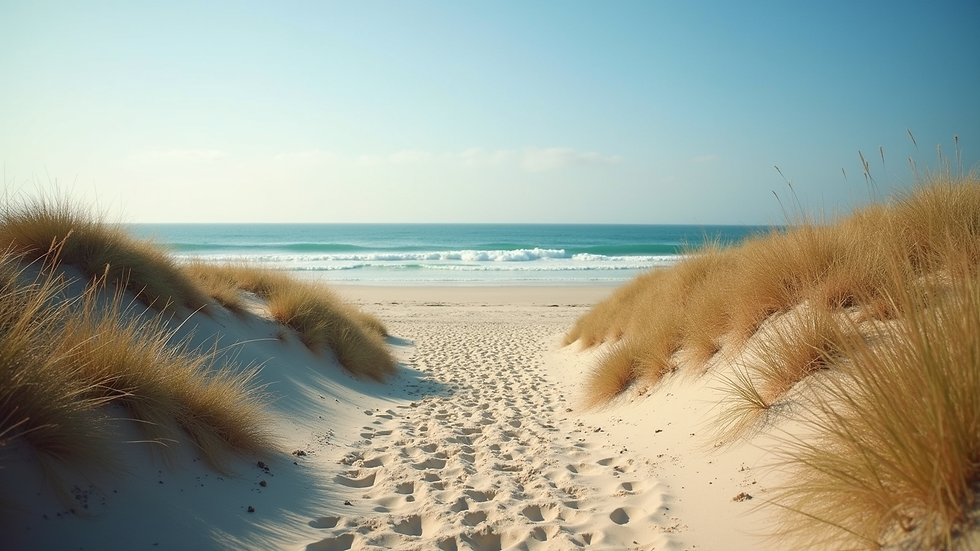 Eye-level view of a scenic beach with accessible pathways