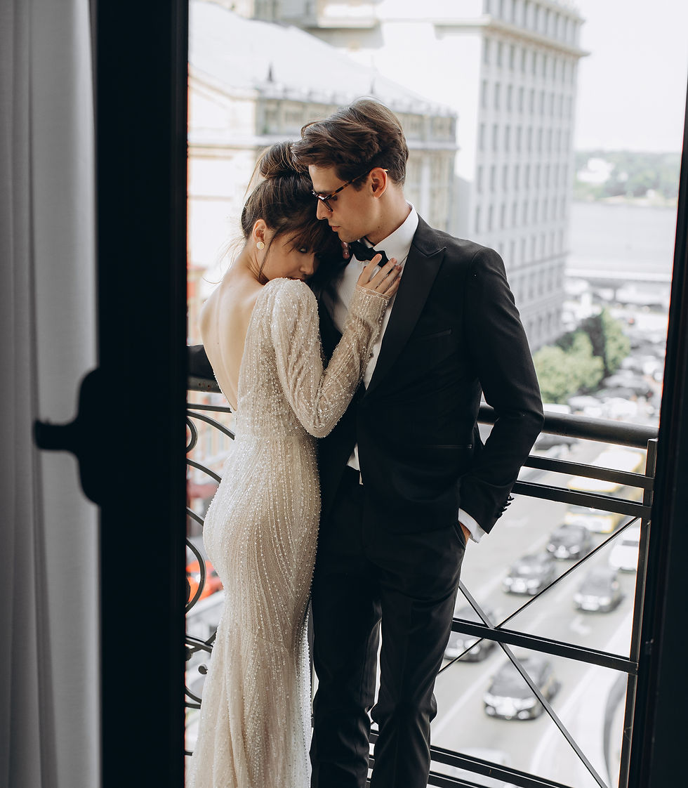 happy luxury couple on balcony NYC