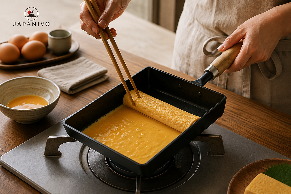 Japanese tamagoyaki pan used to make a rolled omelet