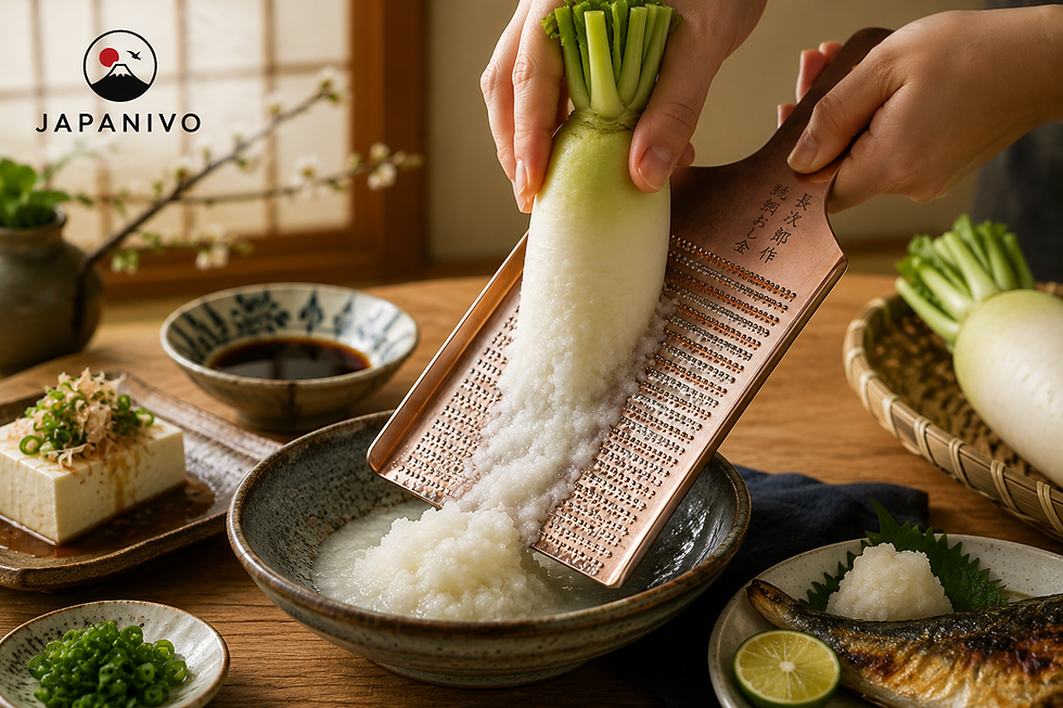 Japanese oroshigane grater used for grating fresh daikon radish
