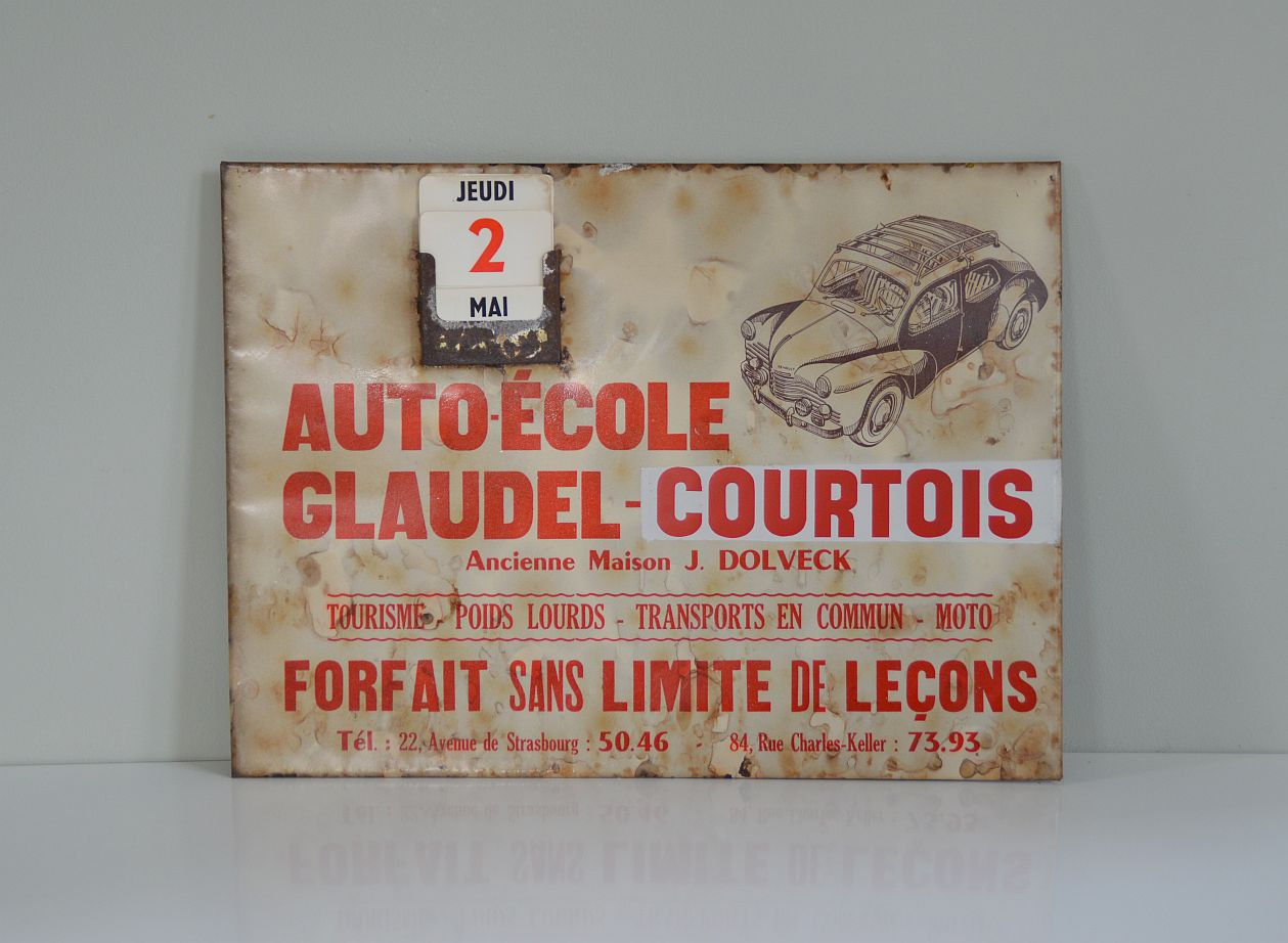 Calendar with beautiful car school advertisement in glacoid