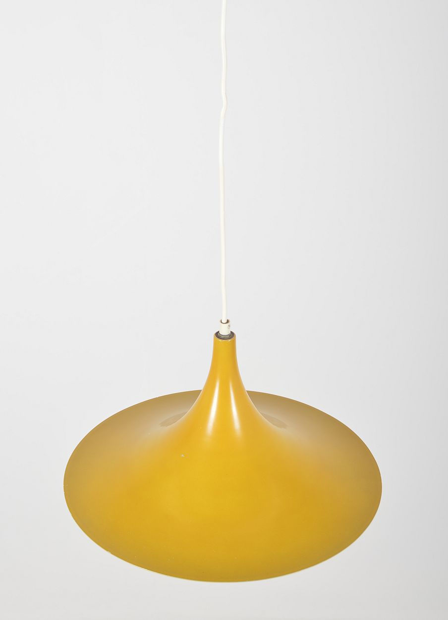 Thumbnail: Vintage heksenhoek hanglamp in okergeel, jaren '70