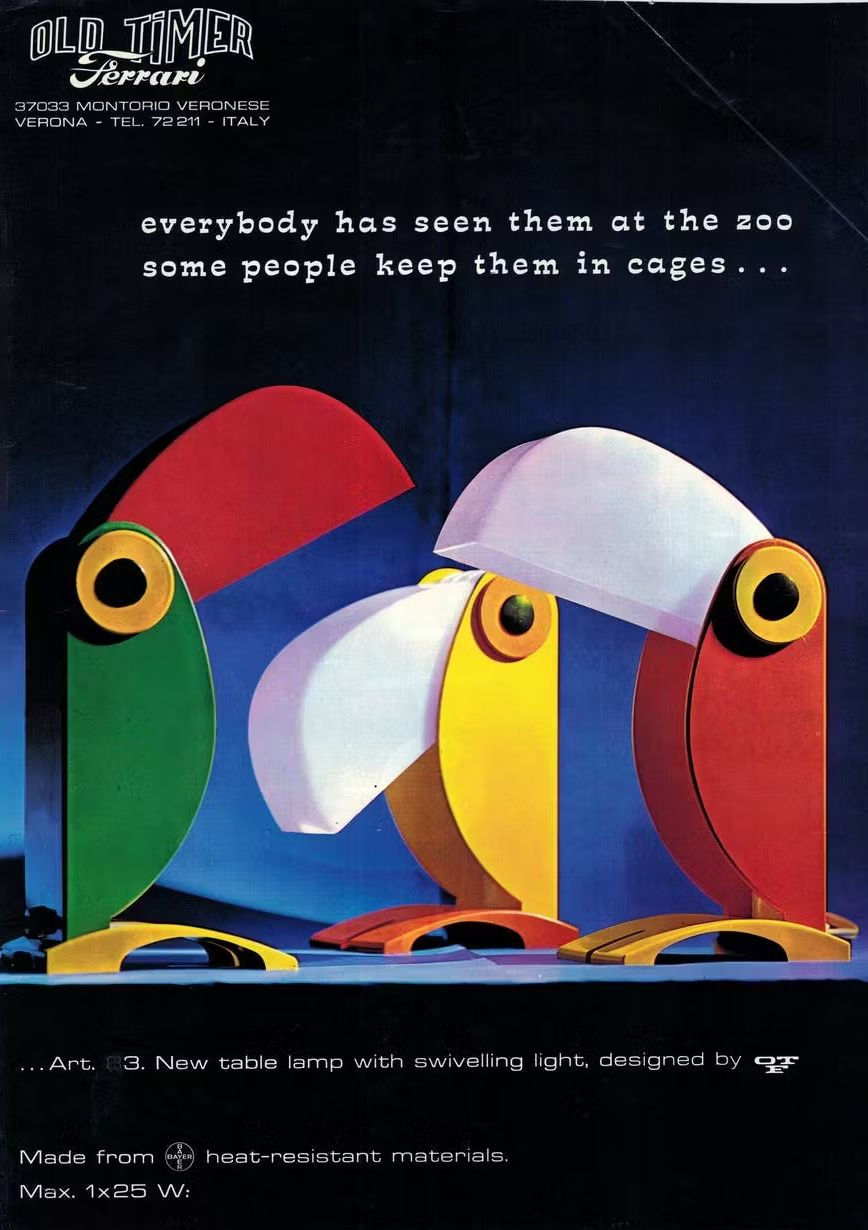 Thumbnail: Toucan lamp ontworpen door Enea Ferrari voor Old Timer Ferrari, 1970