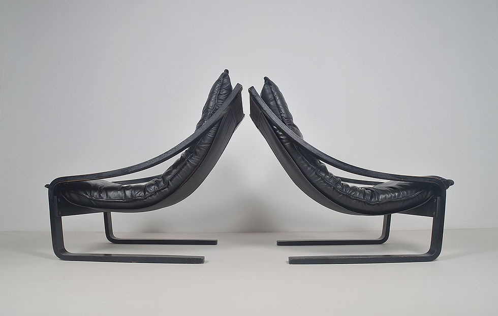 Set Scandinavische lounge zetels met leren kussens, jaren '70