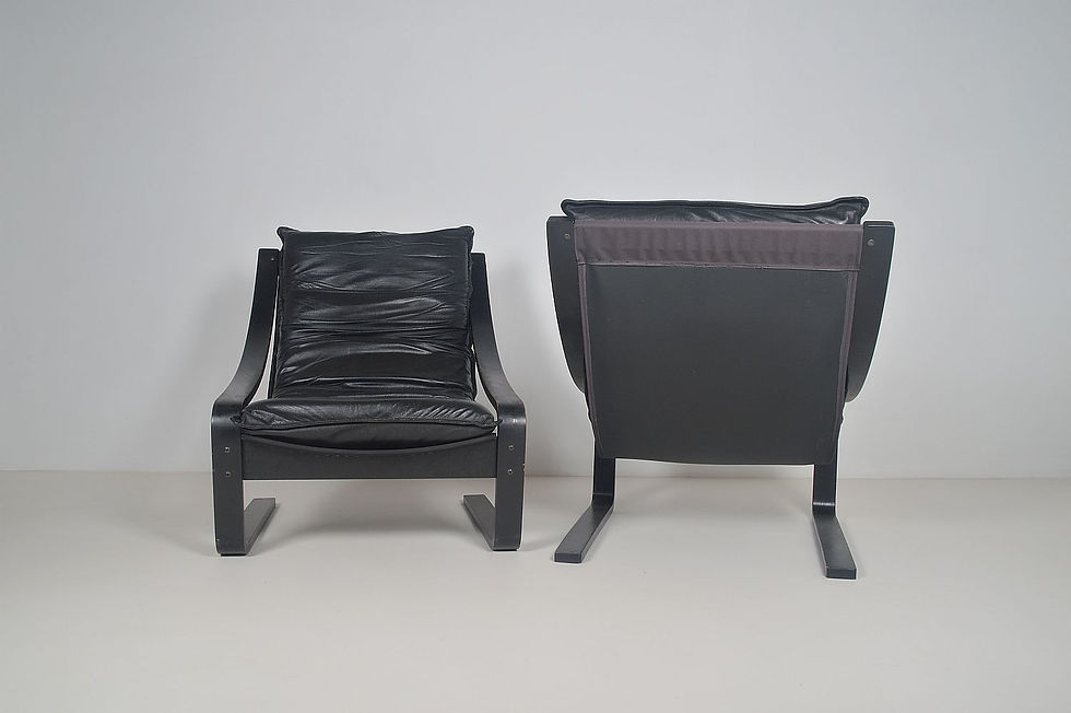 Thumbnail: Set Scandinavische lounge zetels met leren kussens, jaren '70