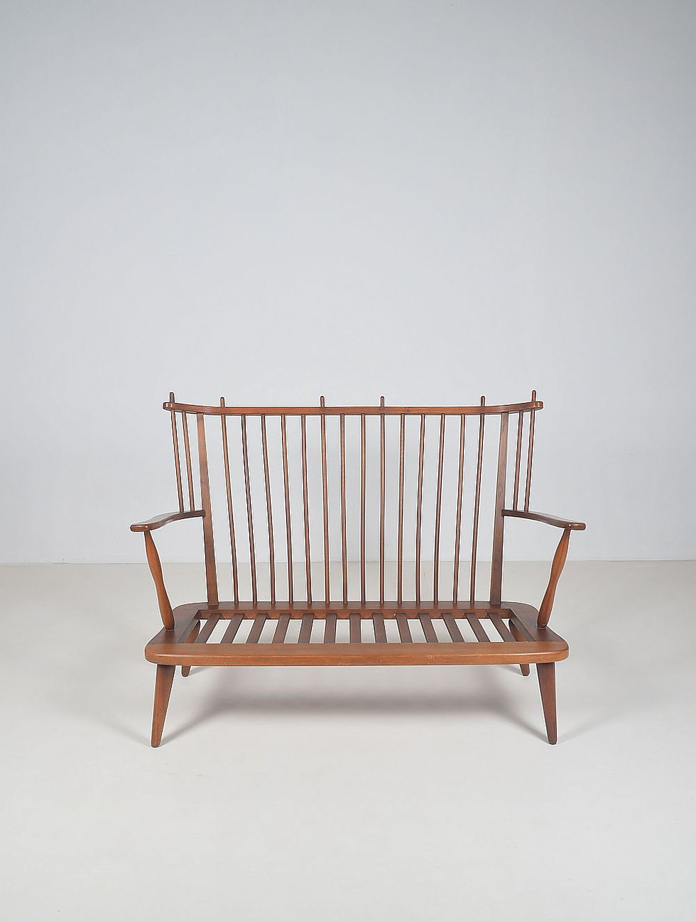 Thumbnail: Mid-Century Scandinavische bank met spijlen, jaren '50