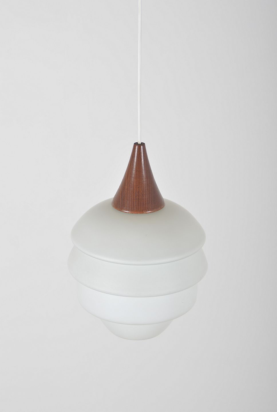 Thumbnail: Vintage hanging lamp with opaline and teak from Philips, 1960s