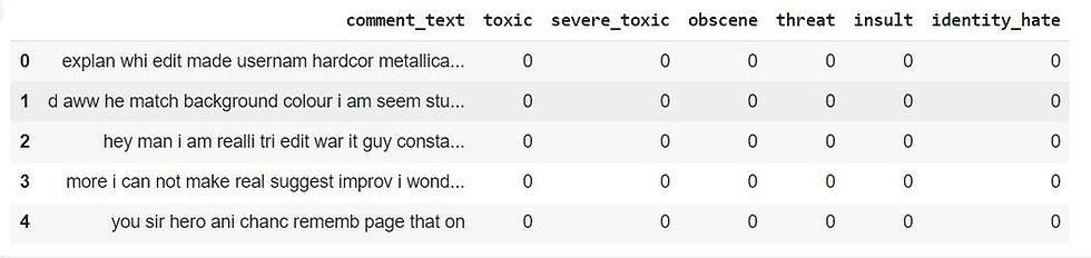 result after preprocessing comment_text column