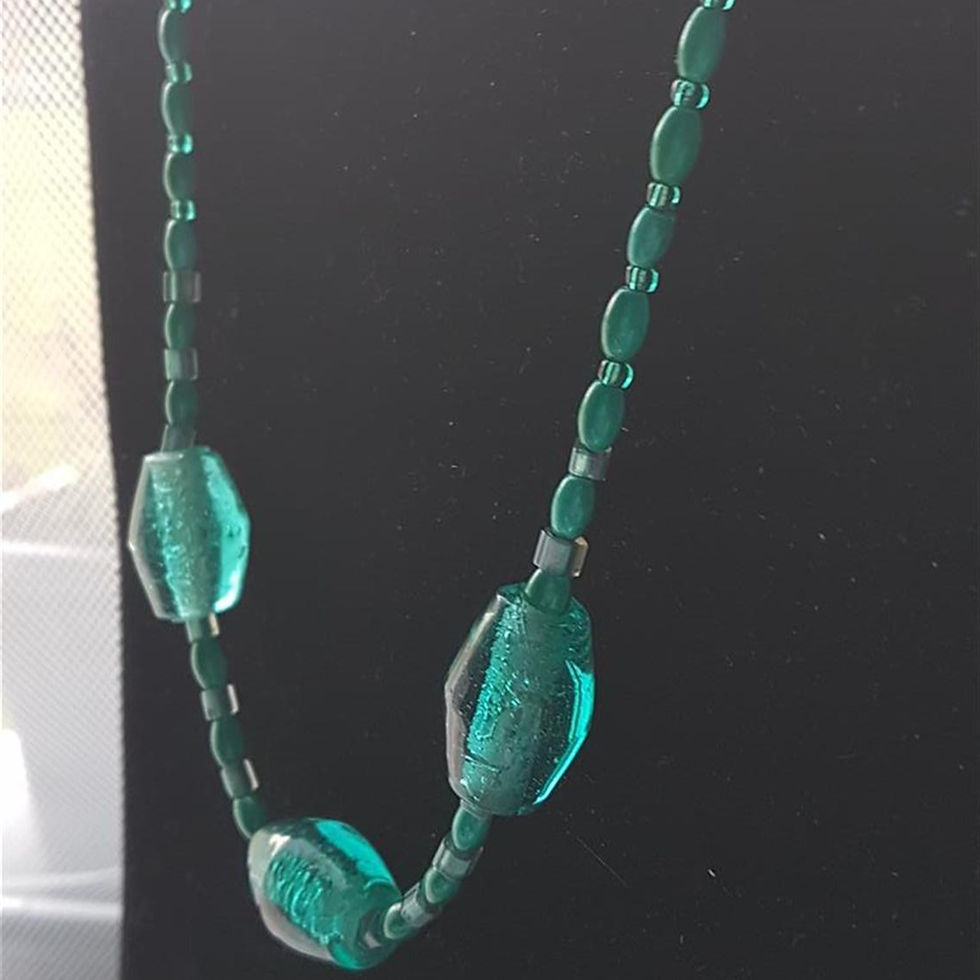 Thumbnail: Wonderful Bespoke Handmade Sea Green Glass Necklace, very unusual