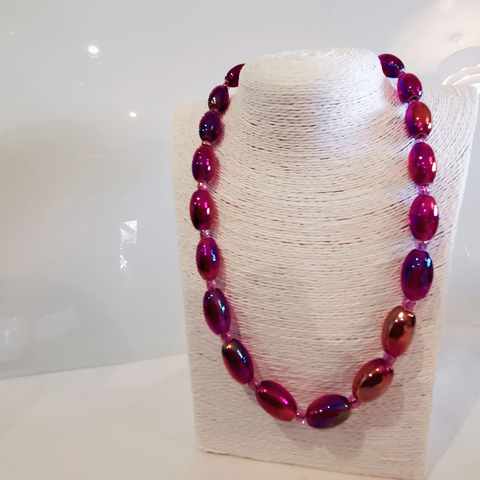 Thumbnail: Fabulous Deep Red Iridescent Glass Long Necklace with matching earrings