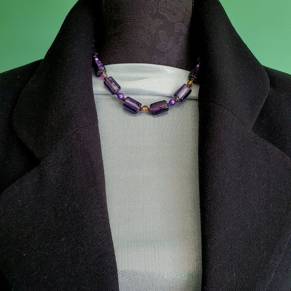Thumbnail: Deep Purple silver lined Glass beaded necklace.  Stunning colour!