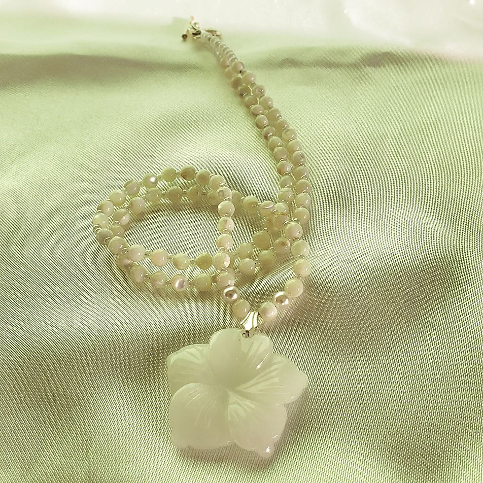 Thumbnail: Ho'Oponopono - White Jade and Mother of Pearl Necklce