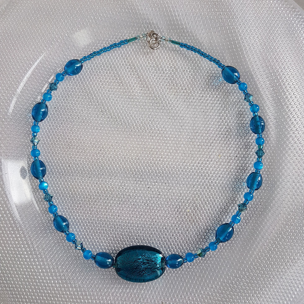 Thumbnail: Fabulous Handmade Deep Teal Glass and Swarovski Necklace.  Reiki  5th Chakra