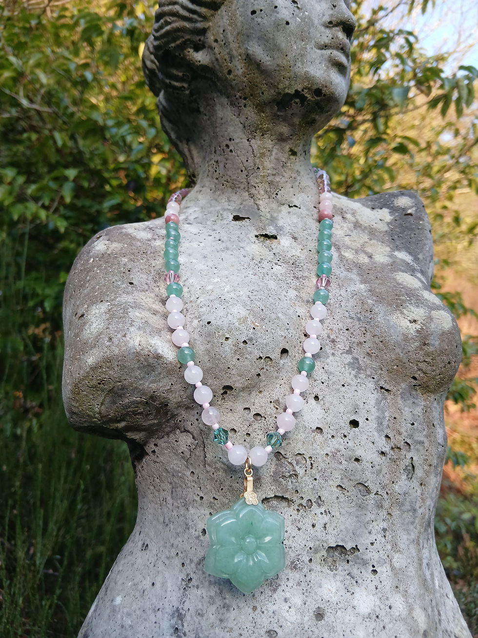 Thumbnail: The Heart - Rose Quartz and Green Aventurine Crystal Necklace