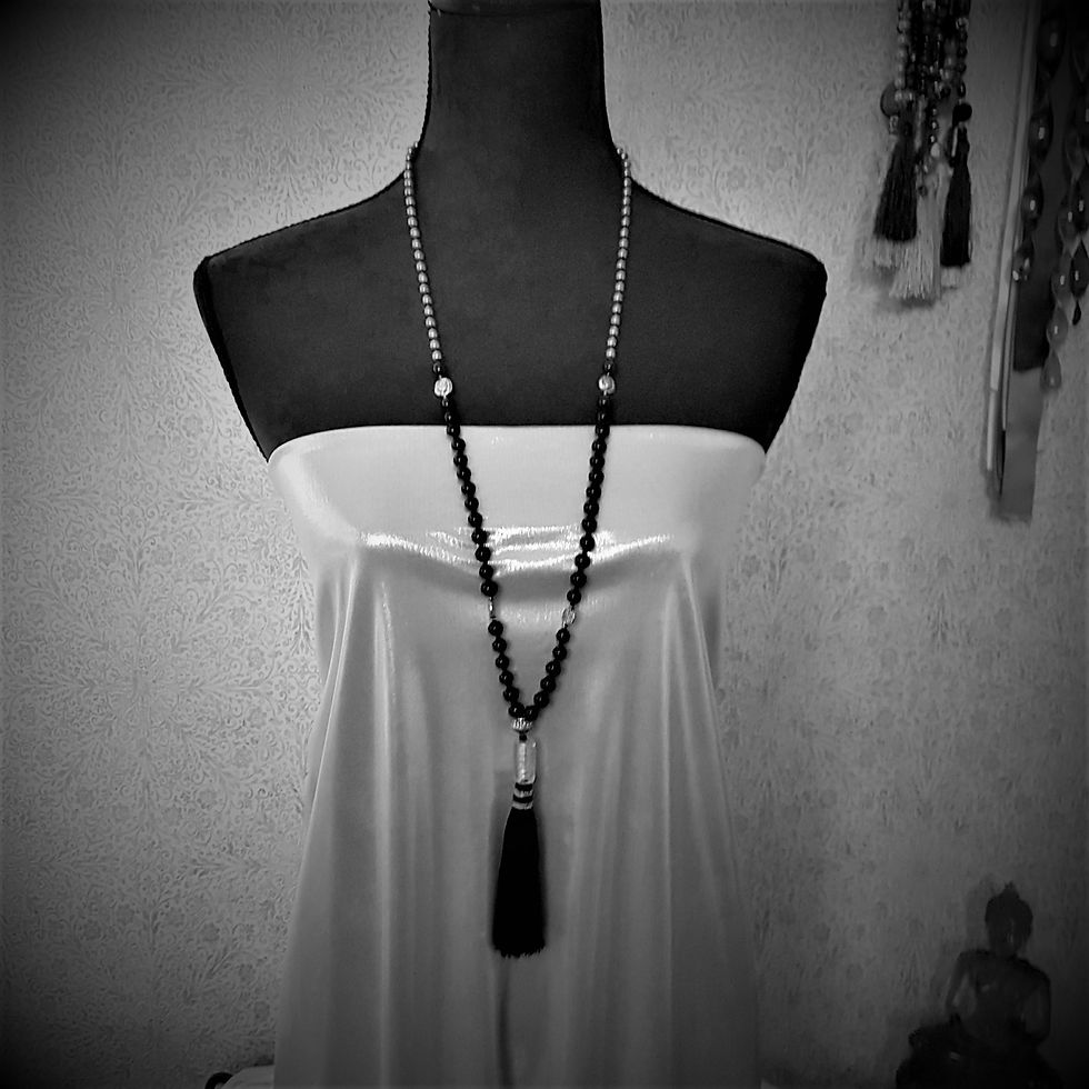 Black and Silver Sophisticated 108 Bead Handmade Affirmation Mala