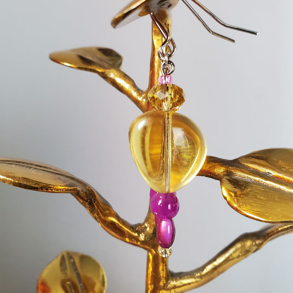 Thumbnail: Golden dawn translucent glass earrings accents of pink.