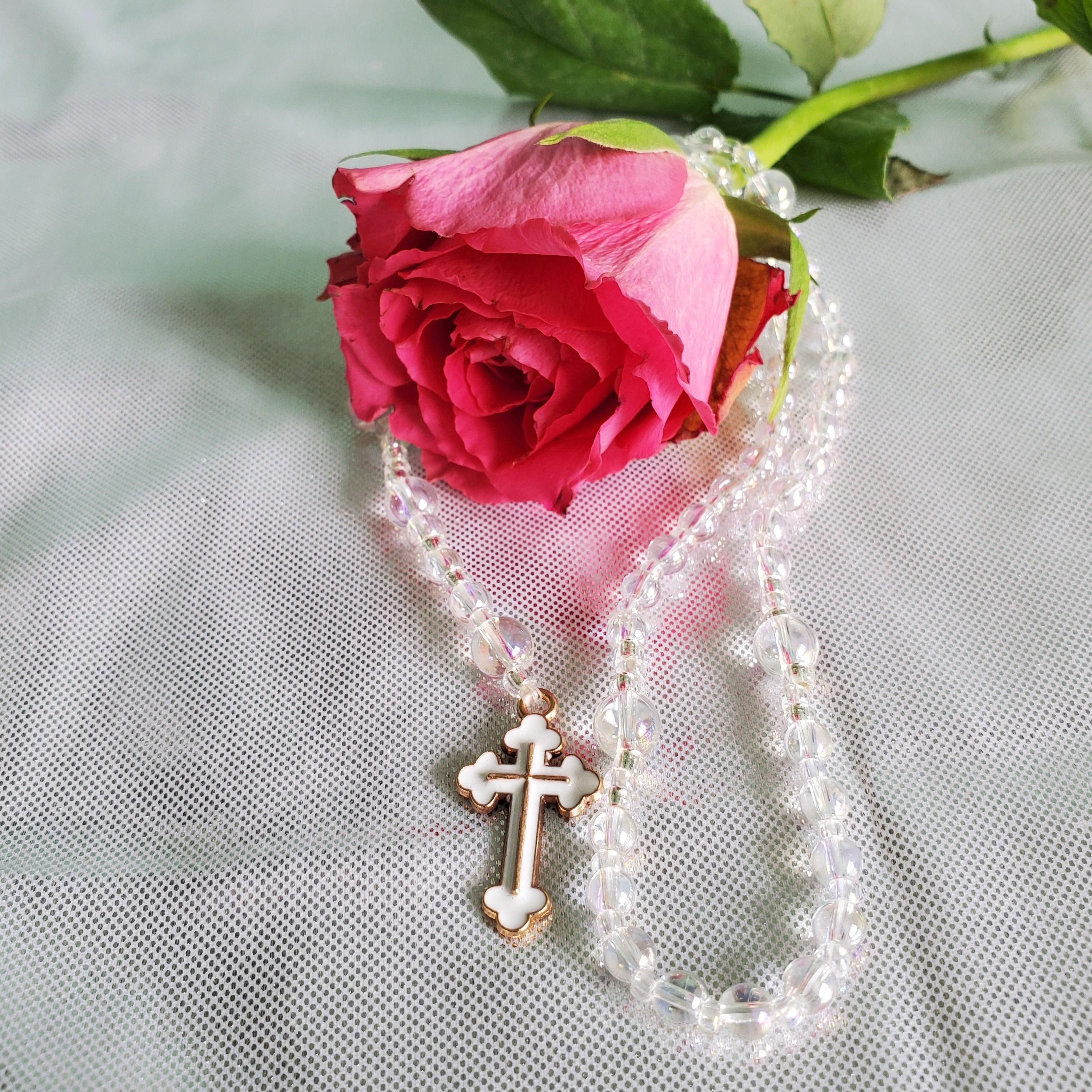 Child's Rosary - Crystal Clear - Baptism/Christening -First Communion - Memorial