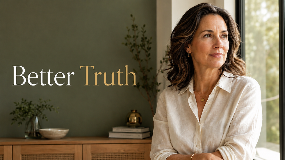 Midlife woman thinking deeply about reframing thoughts and choosing better truth over forced positivity