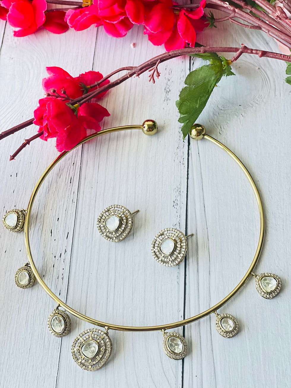 Thumbnail: Designer Polki Hasli Necklace Set