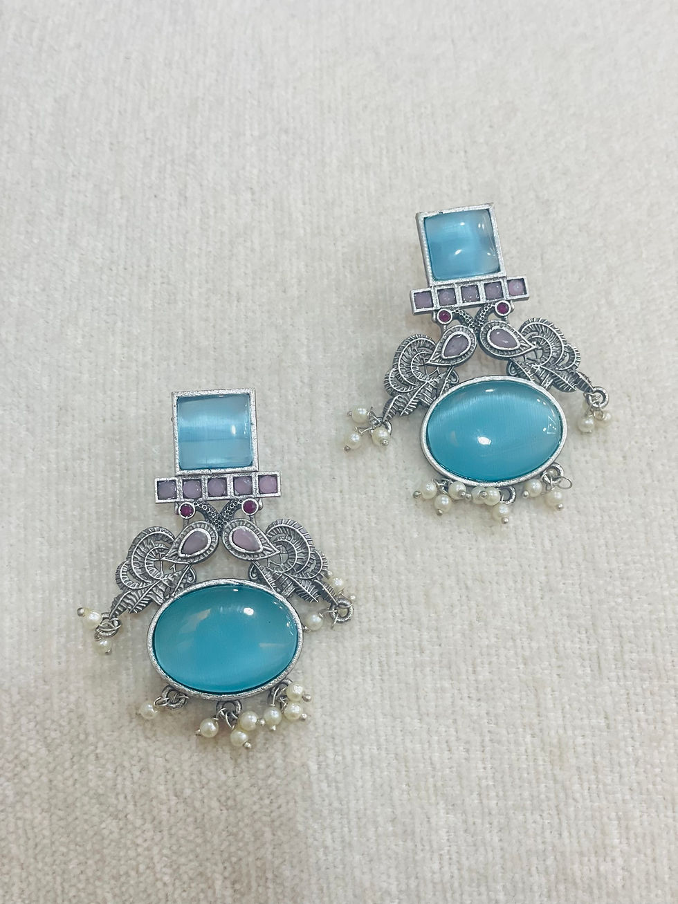 Thumbnail: Blue Monalisa Silver Replica Earring 