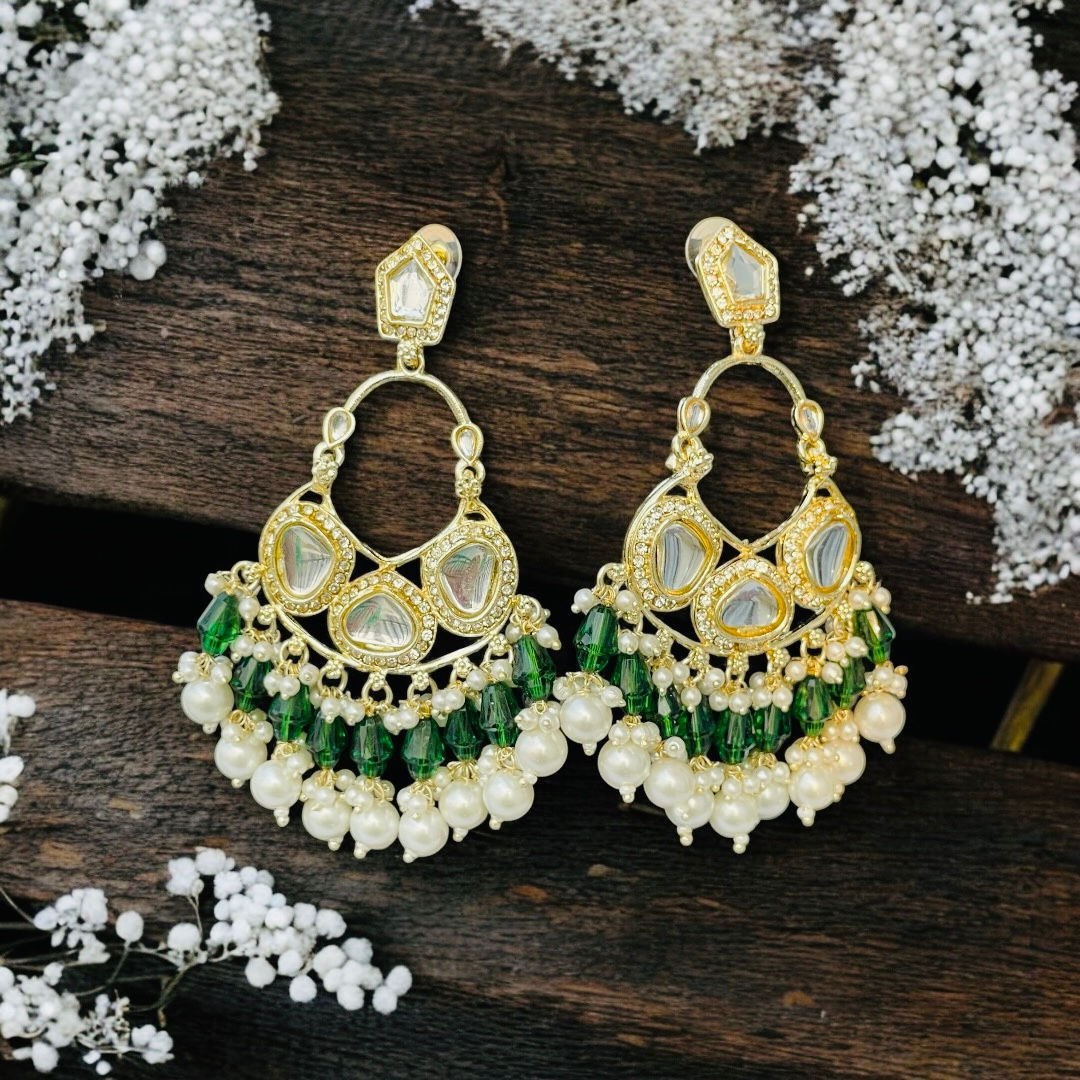 Shrija Polki Green Pearl Earring