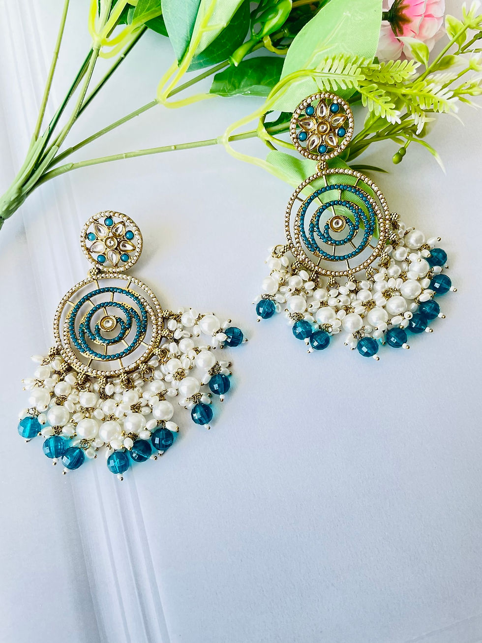 Arohi Teal Kundan Chandbali