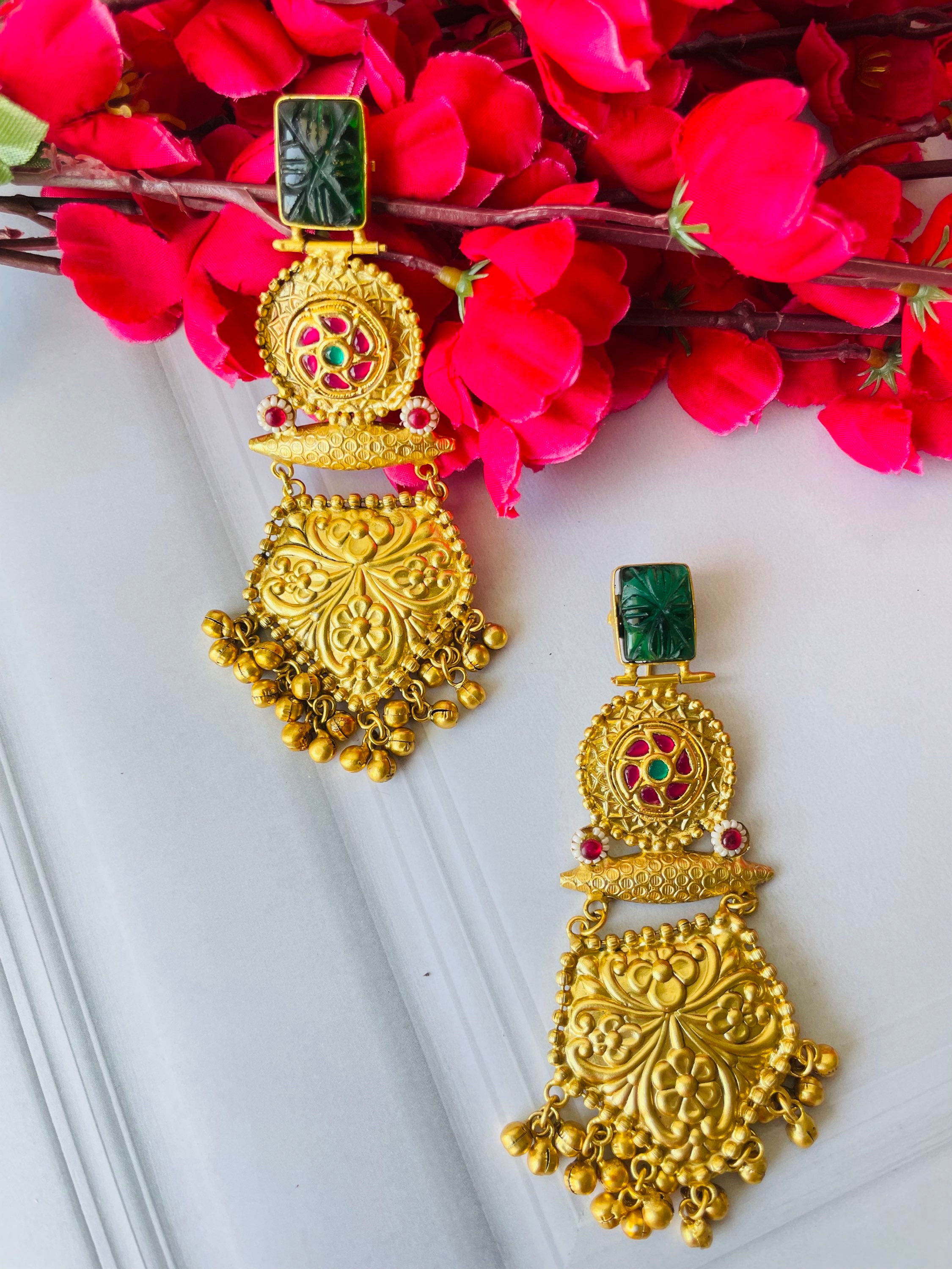 Jhanvi Golden Green Artisan Jhumka