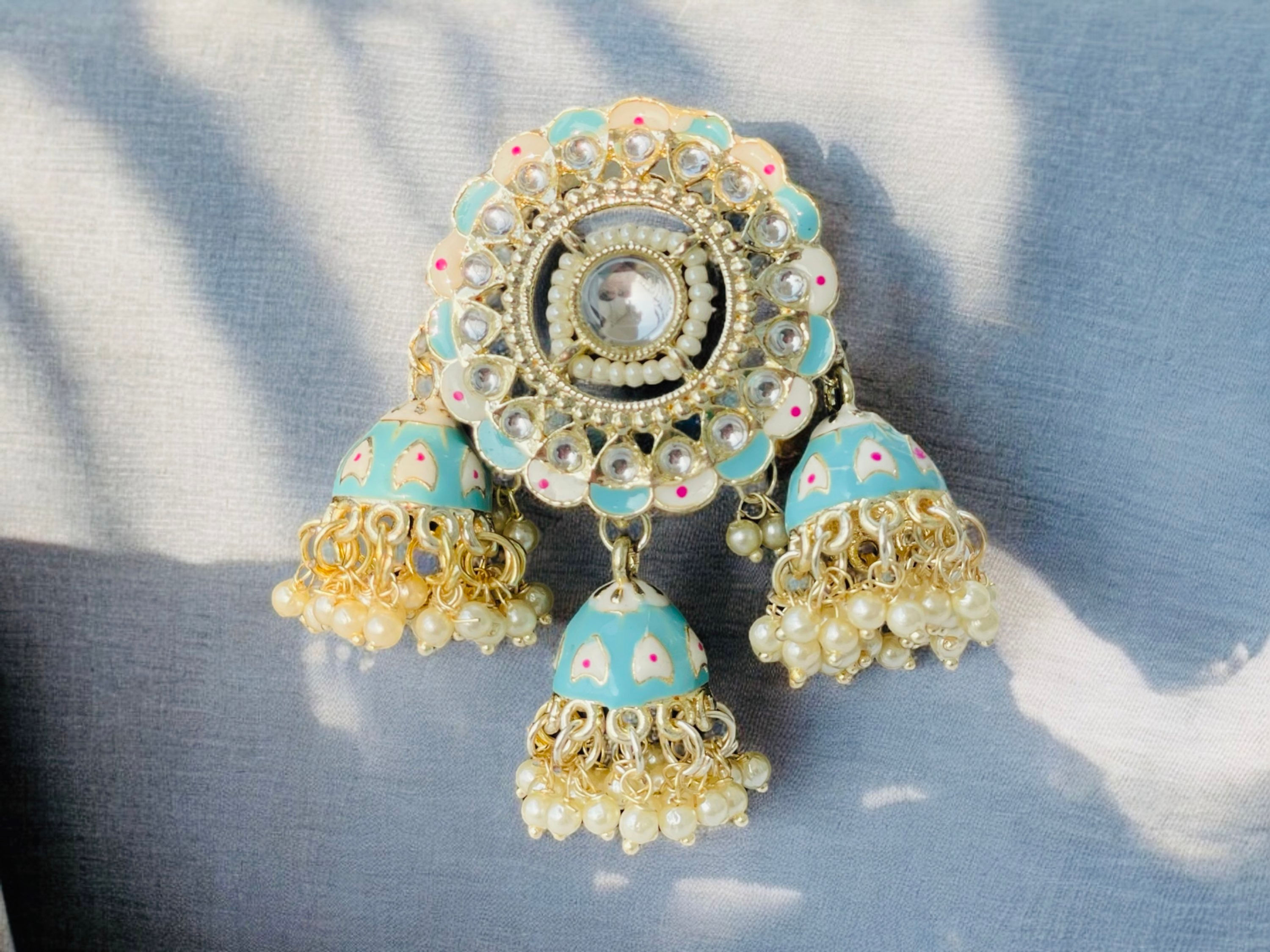Malika Meenakari Blue Jhumka 