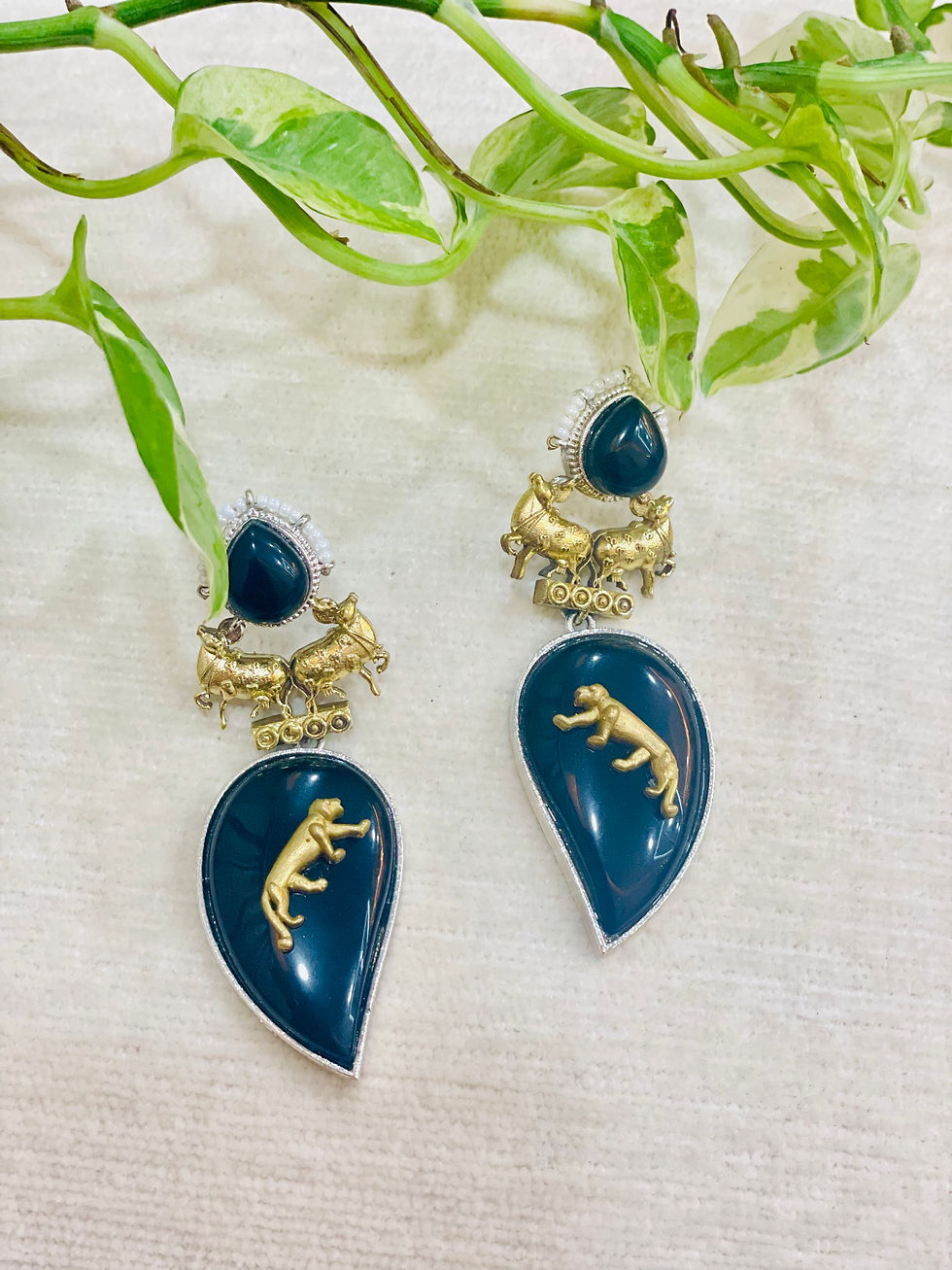 Brand Inspired Black Gold Tone earring