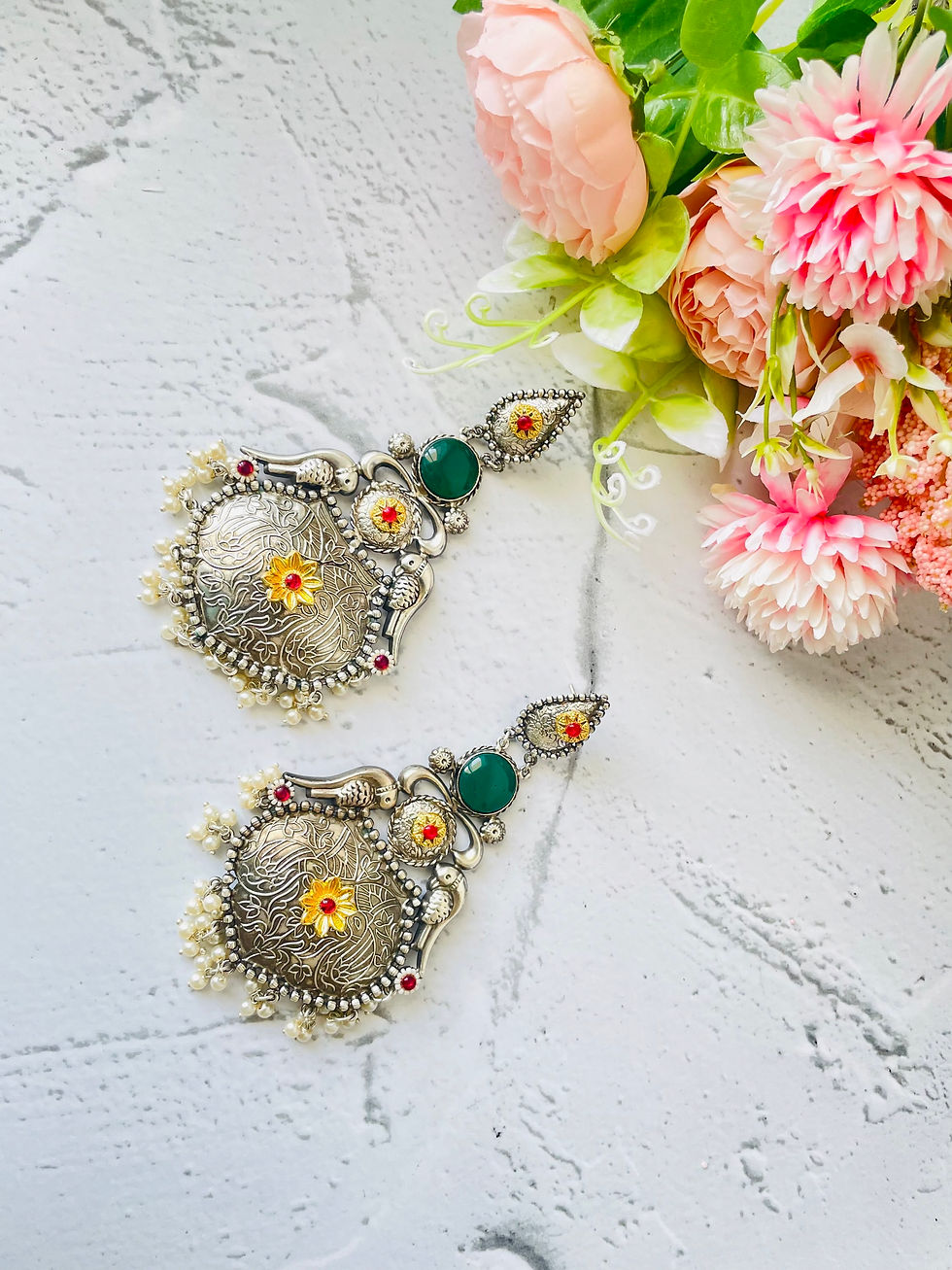 Thumbnail: Thappa Green Silver Jhumka 