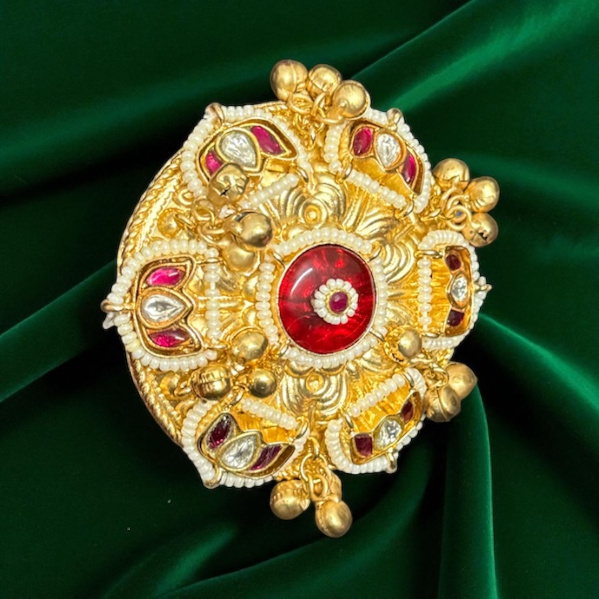 Aafreen Red Floral Fusion Adjustable Ring