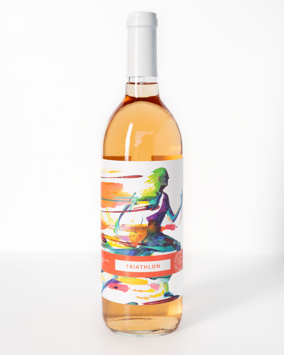 Bottle of Triathlon wine by Running Vines Winery
