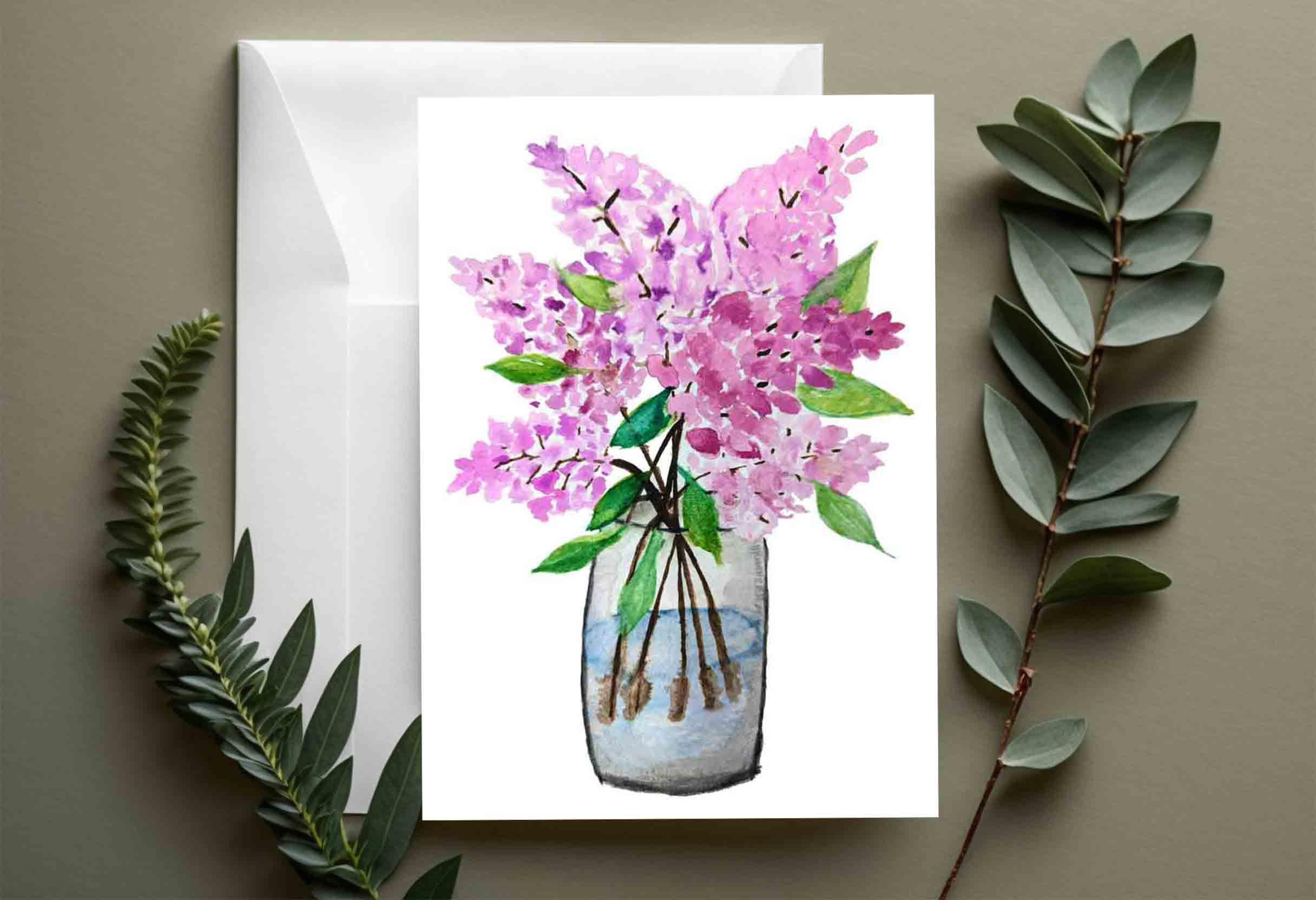 Lilacs in Vase blank note cards