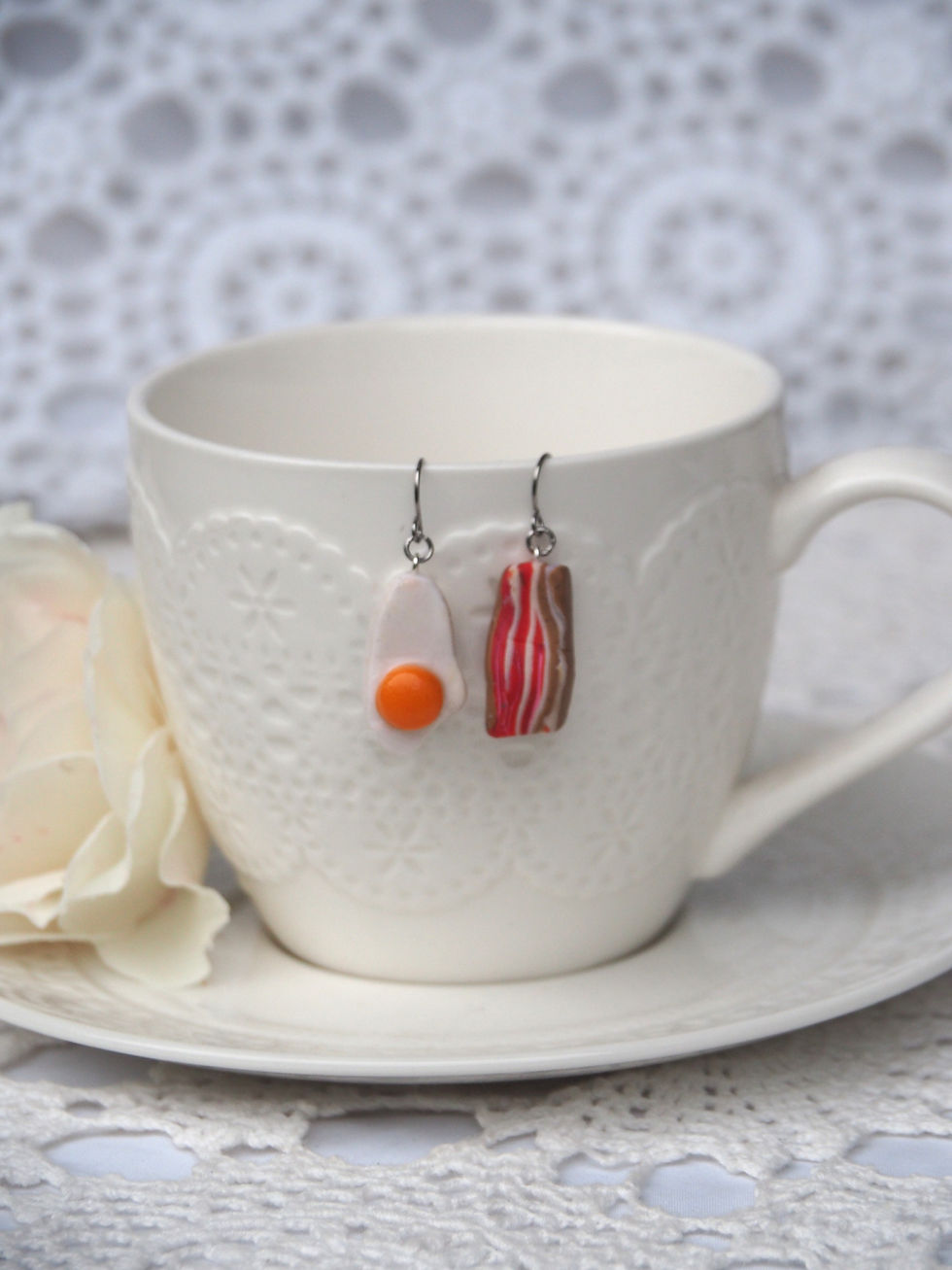 Thumbnail: FRIED EGG & BACON HOOK EARRINGS