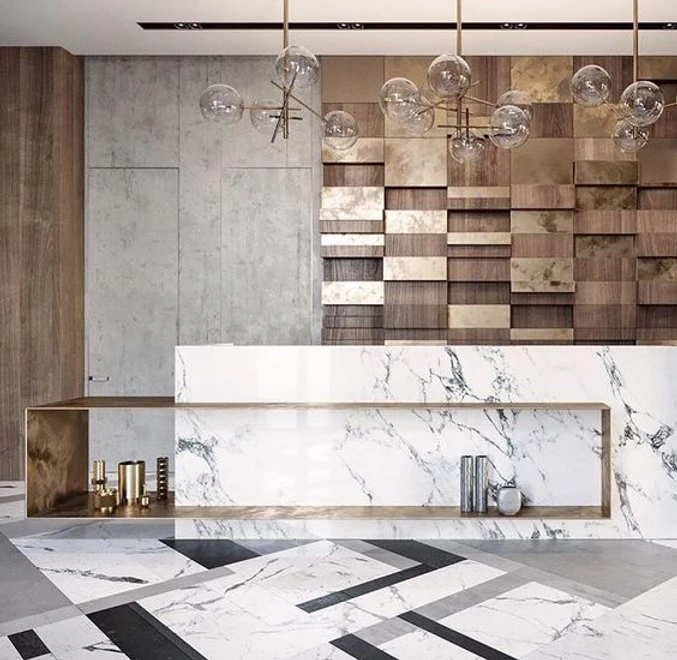 Trend Alert Marble Reception Desks Wood veneer and laminate (both high pressure and thermally fused types) are the most common materials. trend alert marble reception desks