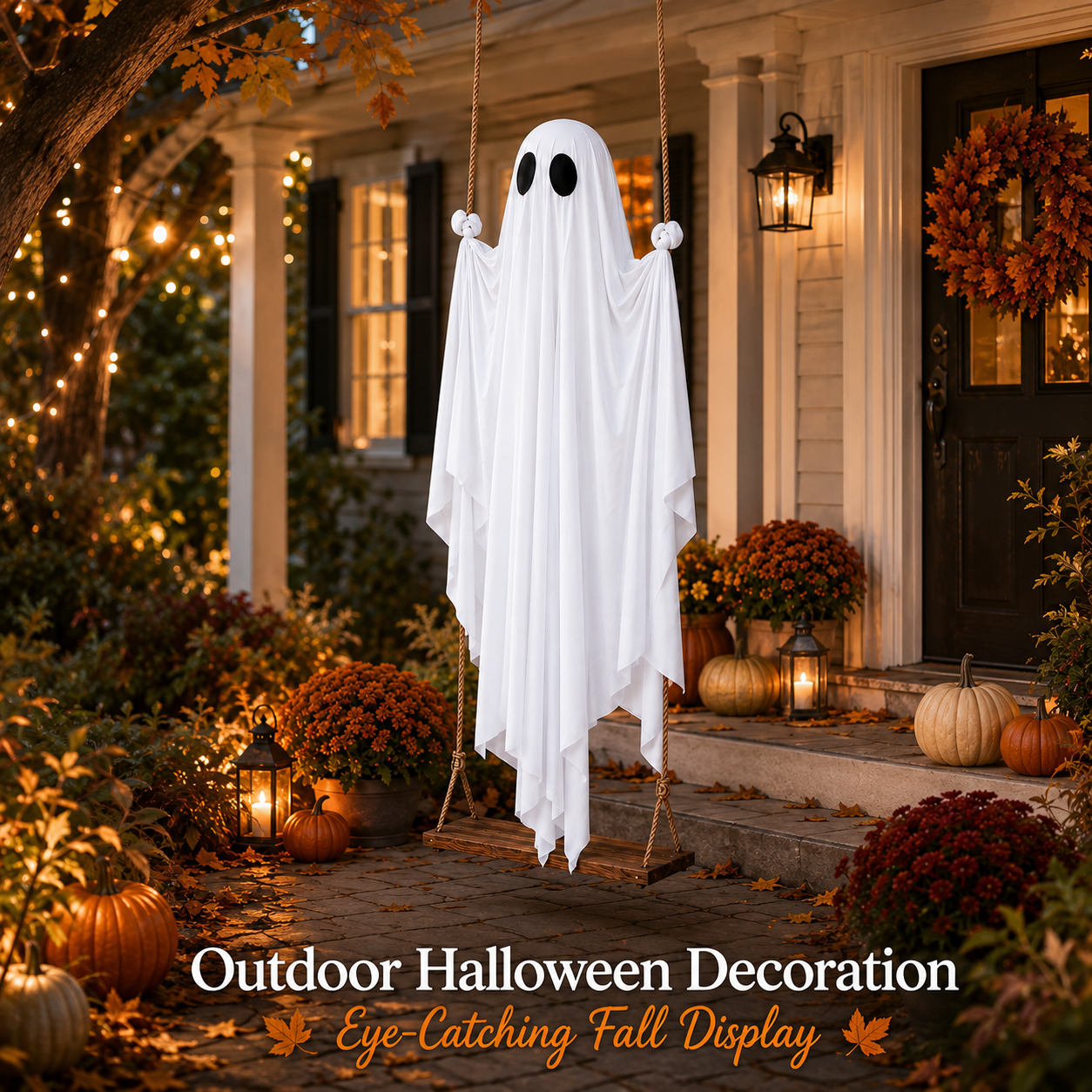 Halloween Swing Ghost Decoration Large Hanging White Ghost Outdoor Porch Yard Ga