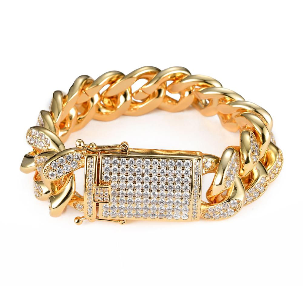 BB011 20mm Chunky Geometric Gold Plated Hip Hop Iced Out Zircon Cuban Chain Brac