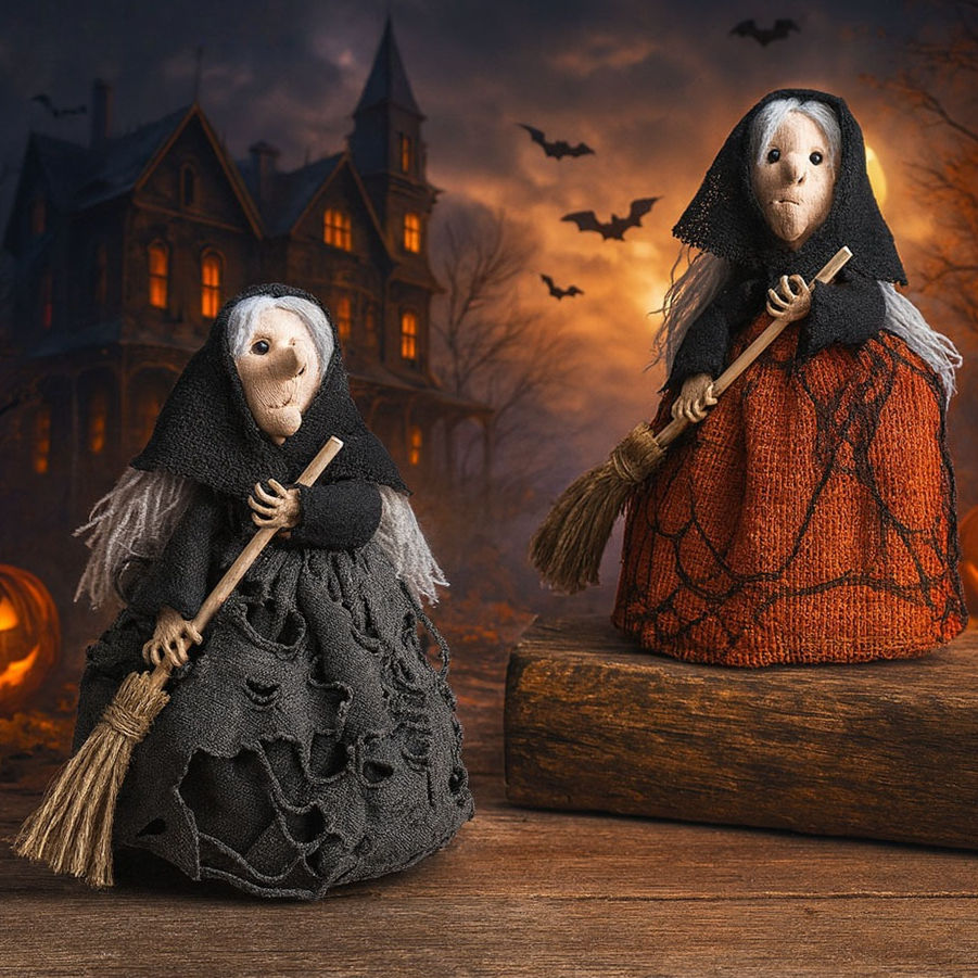 Halloween Witch Decoration with Broom Cute Hanging Ornament for Home Garden Indo