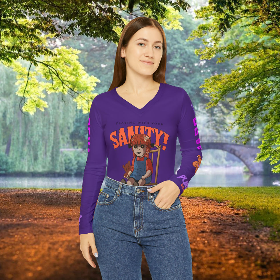 Thumbnail: Sanity DEVA Long Sleeve V-neck PURPLE (AOP)
