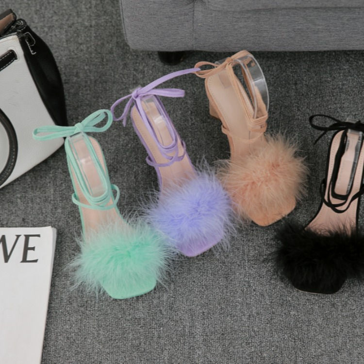 Thumbnail: DEVA Furry Sandal Strap Pumps